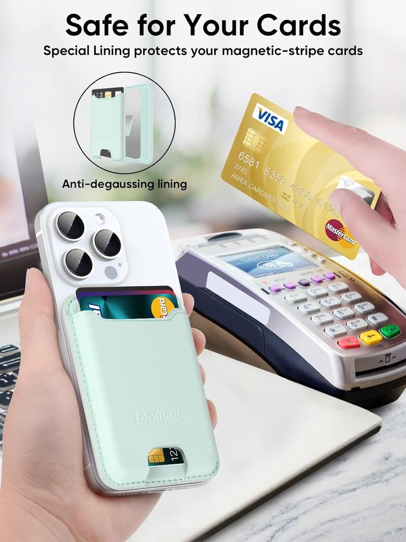 TopMade Phone Card Holder, Premium Leather Phone Wallet Stick on, Stronger 3M Adhesive Credit Card Holder for Back of Phone Case, iPhone, Samsung, and Android, RFID Blocking, Fit 4 Cards, Green - Image 5